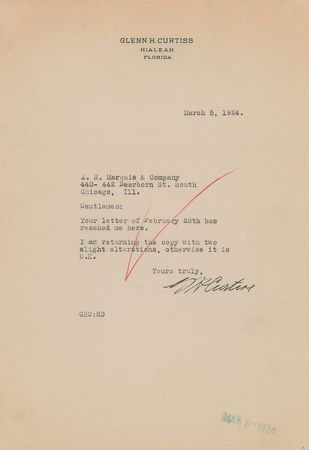 Lot #385 Glenn Curtiss Signature - Image 1