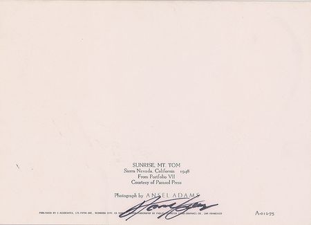 Lot #461 Ansel Adams Greeting Card - Image 1