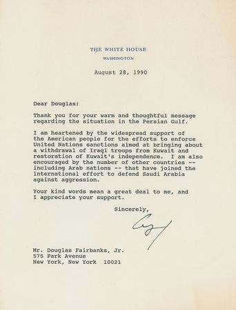Lot #66 George Bush: To Douglas Fairbanks, Jr. on 