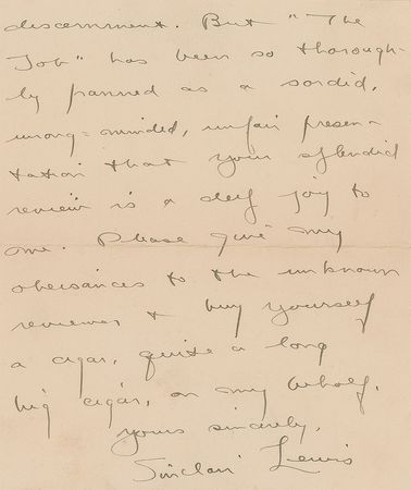 Lot #536 Sinclair Lewis Handwritten Letter Signed - Image 2