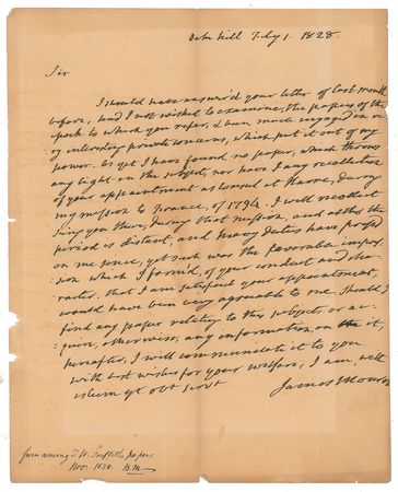Lot #7 James Monroe: Monroe writes an acquaintance