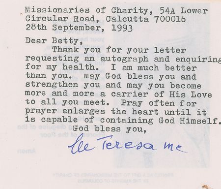 Lot #292 Mother Teresa Typed Letter Signed - Image 1