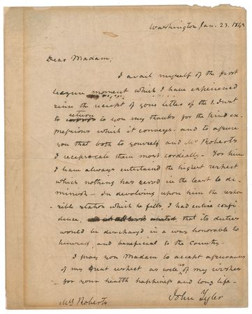 Lot #12 John Tyler Handwritten Letter Signed
