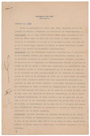 Lot #255 Fidel Castro Signed Document - Image 1