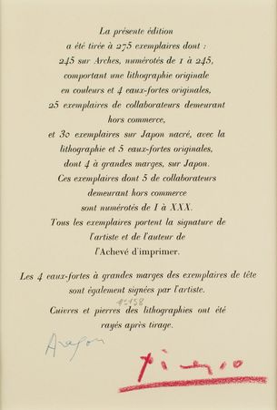 Lot #450 Pablo Picasso Limitation Page - Image 1