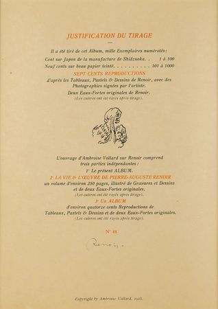 Lot #453 Pierre-Auguste Renoir Limitation Page - Image 1