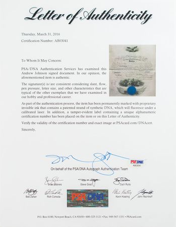 Lot #25 Andrew Johnson Signed Document - Image 3