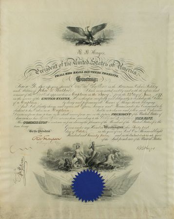 Lot #96 Rutherford B. Hayes: An 1877 naval captainship from President Hayes - Image 1