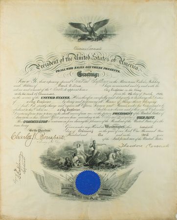 Lot #34 Theodore Roosevelt: Teddy appoints a pay inspector in the Navy - Image 1