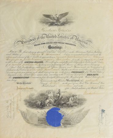 Lot #139 Woodrow Wilson: Scarce Marine Corps commission from President Wilson - Image 1