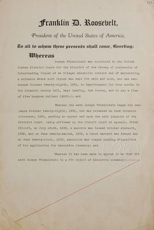 Lot #47 Franklin D. Roosevelt: Rare clemency document signed in the wake of Prohibition - Image 1