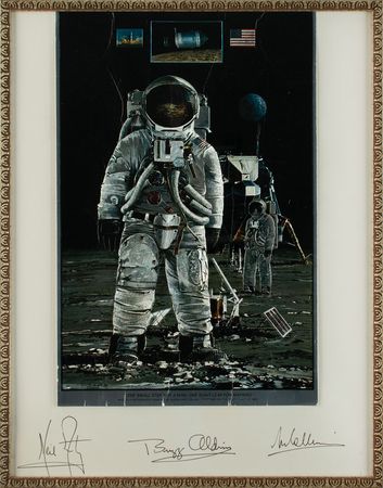 Lot #396 Apollo 11: Rare foil print signed by the Apollo 11 crew - Image 1