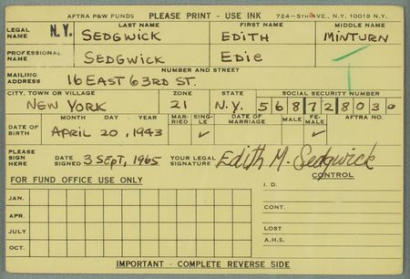 Lot #722 Edie Sedgwick: Ultra rare signature of the Warhol actress and 'It Girl' - Image 2