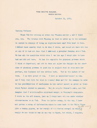 Lot #38 Theodore Roosevelt: President Roosevelt on his eldest son?