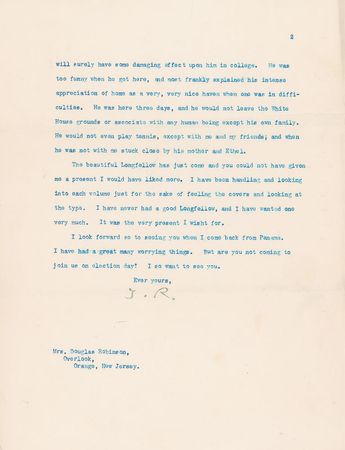 Lot #38 Theodore Roosevelt: President Roosevelt on his eldest son?