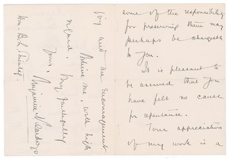 Lot #254 Benjamin Cardozo Handwritten Letter Signed - Image 2