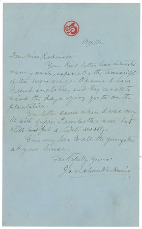 Lot #526 Joel Chandler Harris Handwritten Letter Signed - Image 1