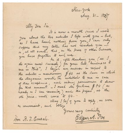 Lot #506 Edgar Allan Poe Autograph Letter Signed - Image 1