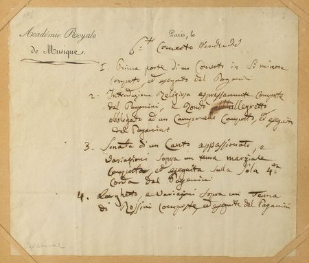 Lot #560 Niccolo Paganini Handwritten Set List: Remarkable Paganini concert plan, signed five times by the master violinist - Image 1