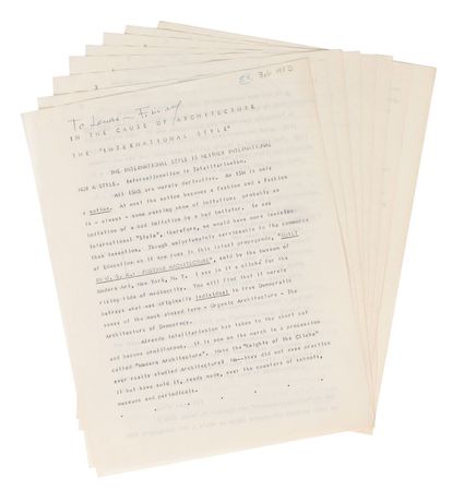 Lot #458 Frank Lloyd Wright: Wright?s essay on ?The International Style? - Image 1
