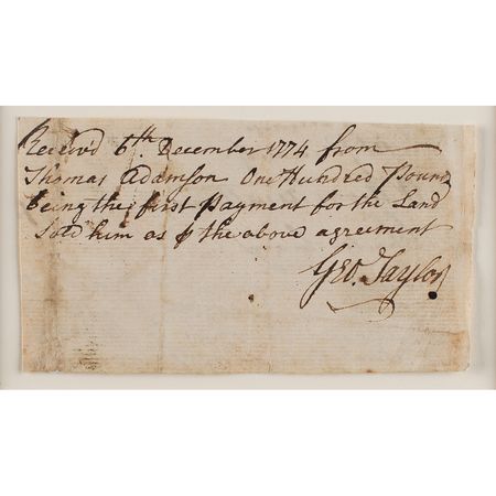 Lot #179 George Taylor: Extremely rare 1774 autograph by Pennsylvania signer George Taylor - Image 2