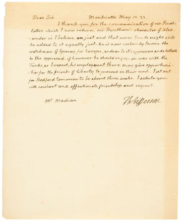 Lot #3 Thomas Jefferson: Jefferson writes to