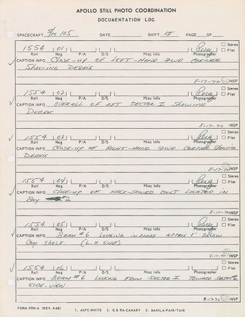 Lot #5267  Apollo Still Photo Coordination Documentation Logs for S/M 105 - Image 2