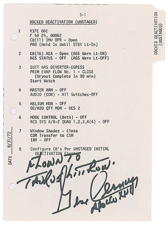 Lot #4316  Apollo 17 Flown Lunar Module Contingencies Page - Image 1