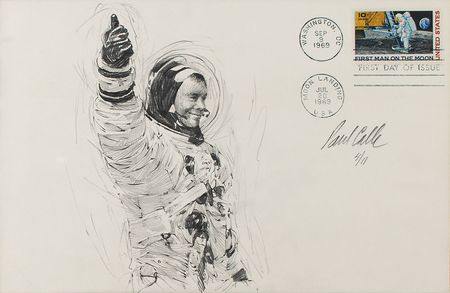 Lot #4179 Paul Calle Signed Sketch of Neil Armstrong - Image 1