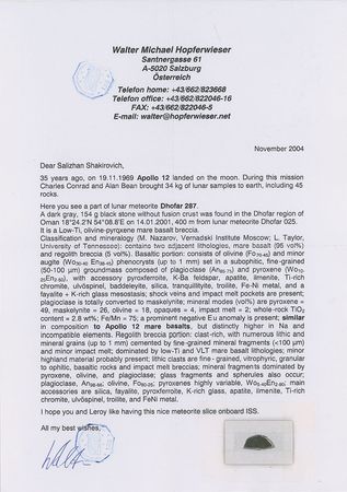 Lot #4566  Dhofar 287 Lunar Meteorite Flown on the International Space Station - Image 1