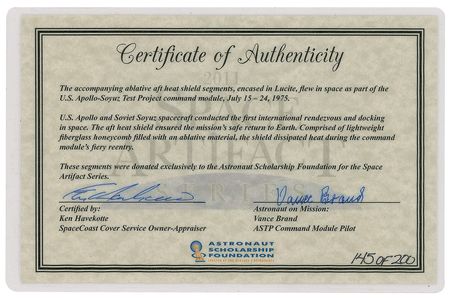 Lot #4380  Apollo-Soyuz Flown Heat Shield - Image 3