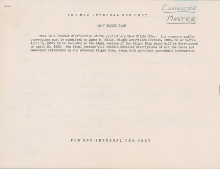 Lot #4009 Scott Carpenter's Mercury-Atlas 7 Preliminary Flight Plan - Image 1