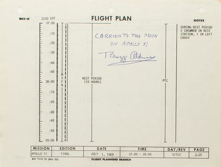 Lot #4159 Buzz Aldrin's Apollo 11 Flown Flight Plan Page - Image 1