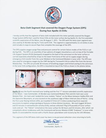 Lot #4274  Apollo 15 Lunar Surface-Used Flown OPS Shell Segment - Image 3