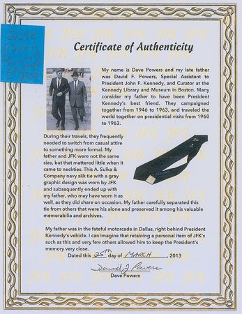 Lot #15 John F. Kennedy: Worn by JFK, with impeccable provenance from the son of his dear friend and assistant, Dave Powers - Image 3