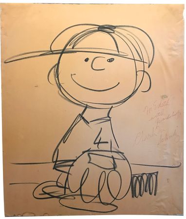 Lot #589 Charlie Brown drawing by Charles Schulz: Huge original drawing of Charlie Brown, done by Schulz in the late 1960s - Image 1