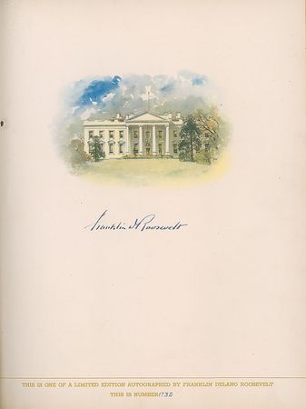 Lot #158 Franklin D. Roosevelt: Lavishly produced 1936 Democratic Book, signed below the gorgeous White House vignette - Image 2