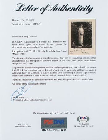 Lot #256 Helen Keller Signed Photograph - Image 2