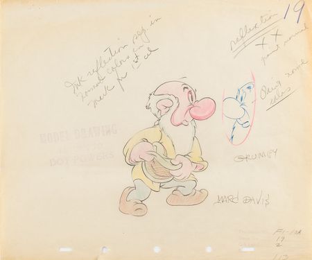Lot #492 Grumpy model drawing from Snow White and the Seven Dwarfs signed by Marc Davis Model Drawing - Image 1