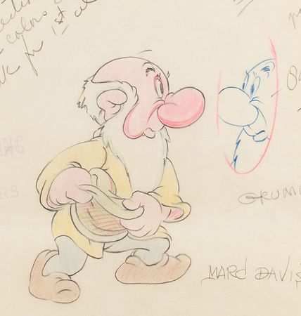 Lot #492 Grumpy model drawing from Snow White and the Seven Dwarfs signed by Marc Davis Model Drawing - Image 2