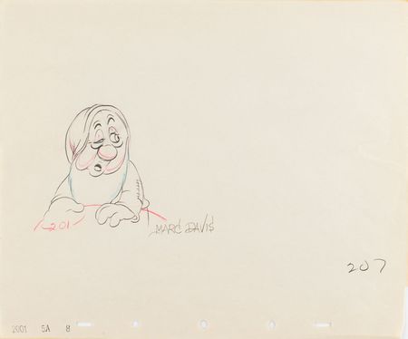 Lot #634 Sleepy production drawing from Snow White and the Seven Dwarfs signed by Marc Davis Production Drawing - Image 1