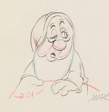 Lot #634 Sleepy production drawing from Snow White and the Seven Dwarfs signed by Marc Davis Production Drawing - Image 2