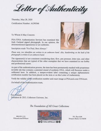 Lot #996 Judy Garland Signed Photograph - Image 2