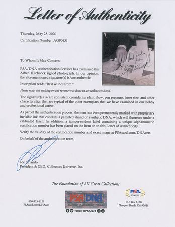 Lot #963 Alfred Hitchcock Signed Photograph - Image 2