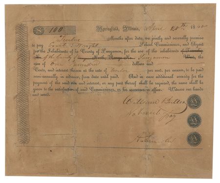 Lot #6 Abraham Lincoln: Early 1840 promissory note