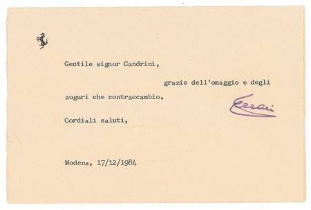 Lot #1084 Enzo Ferrari Typed Letter Signed - Image 1
