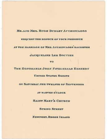 Lot #130 John and Jacqueline Kennedy Wedding Invitation Invitation - Image 1