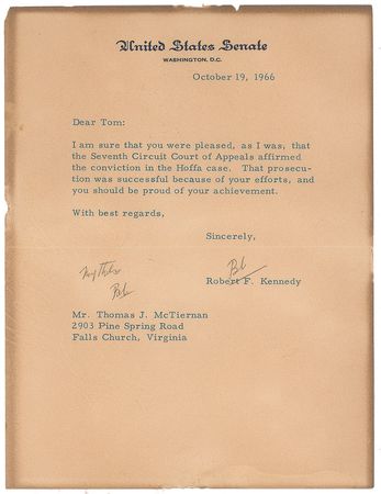 Lot #276 Robert F. Kennedy Typed Letter Signed: RFK on 