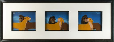 Lot #725 Kiara and Kovu hand-painted presentation cels and matching drawings from The Lion King II: Simba's Pride Hand-Painted Presentation Cels and Matching Drawings - Image 1