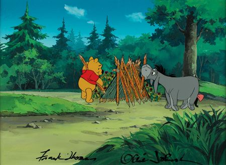 Lot #681 Winnie the Pooh and Eeyore key master background setup signed by Frank Thomas and Ollie Johnston Production Key Master Background Set-Up - Image 1